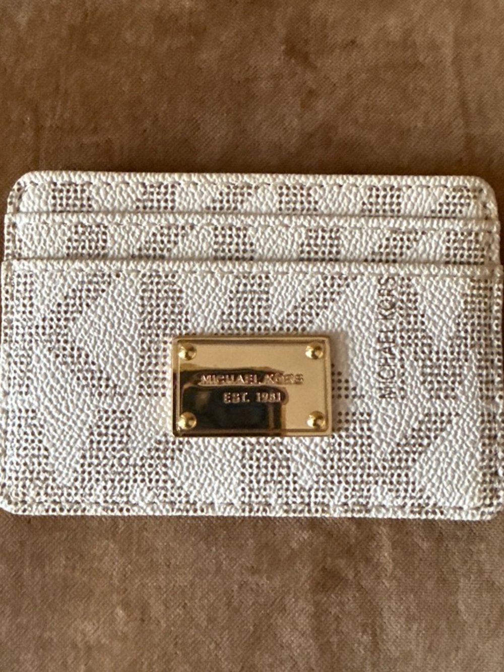 Michael Kors Cream and Gold Logo Card Holder